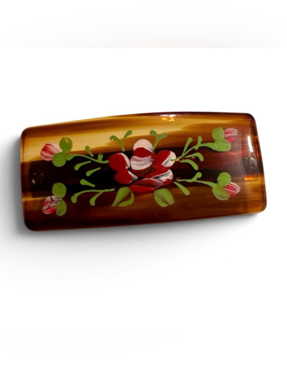 1970’s Hand Painted French Floral Barrette in Tortoiseshell Color, 3”, Unworn